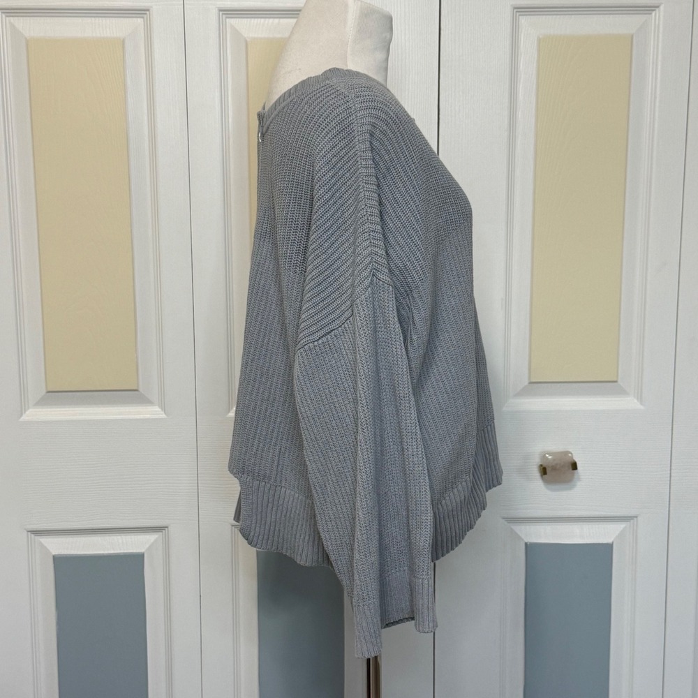 Cabi Fair Plat Sweater 3522 Gray Blue Knit Sweater‎ Large Full Zip Back Pullover - Picture 2 of 7